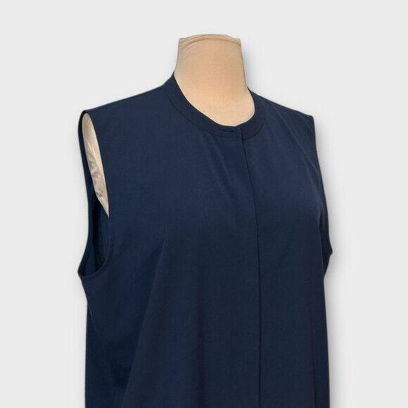 Tory Burch Clasic Blouse 14 Navy Blue Sleeveless Button Up Top  Office Business - Picture 3 of 6